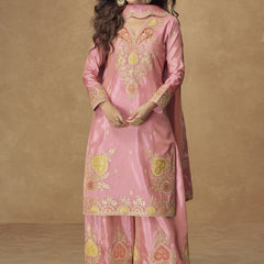 Light Pink Shimmer Silk Embroidered Designer Plazzo Suit