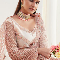 Peach Net Embroidered Wedding Lehenga