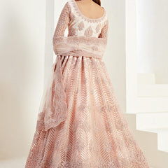Peach Net Embroidered Wedding Lehenga