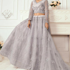 Lavender Net Embroidered Wedding Lehenga