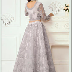 Lavender Net Embroidered Wedding Lehenga
