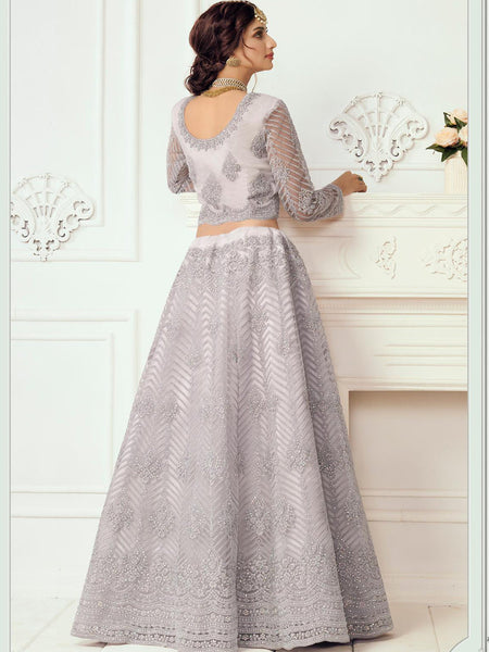 Lavender Net Embroidered Wedding Lehenga