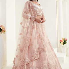 Peach Net Embroidered Wedding Lehenga