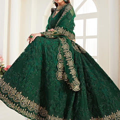 Green Net Embroidered Wedding Lehenga