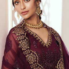 Wine Net Embroidered Wedding Lehenga