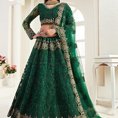 Green Net Embroidered Wedding Lehenga