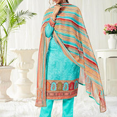 Sky Blue Cotton Digital Printed Swarovski Work Salwar Suit