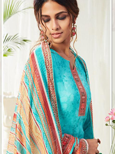 Sky Blue Cotton Digital Printed Swarovski Work Salwar Suit