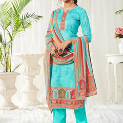 Sky Blue Cotton Digital Printed Swarovski Work Salwar Suit