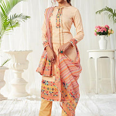 Elegant Cream Cotton Suit with Digital Print & Swarovski Work
