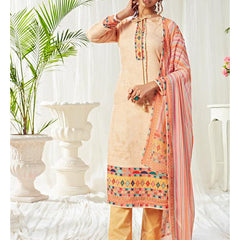 Elegant Cream Cotton Suit with Digital Print & Swarovski Work
