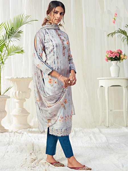 Light Blue Cotton Digital Printed Swarovski Work Salwar Suit