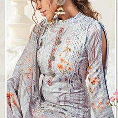 Light Blue Cotton Digital Printed Swarovski Work Salwar Suit