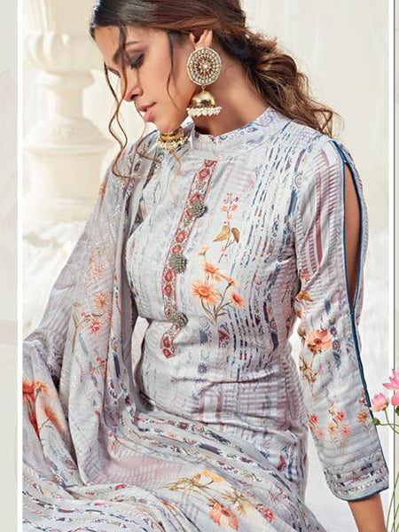 Light Blue Cotton Digital Printed Swarovski Work Salwar Suit