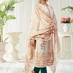 Off White Cotton Digital Printed Swarovski Work Salwar Suit