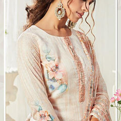 Off White Cotton Digital Printed Swarovski Work Salwar Suit