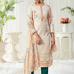 Off White Cotton Digital Printed Swarovski Work Salwar Suit
