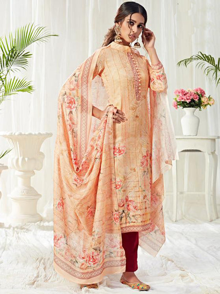 Cream Cotton Digital Printed Swarovski Work Salwar Suit