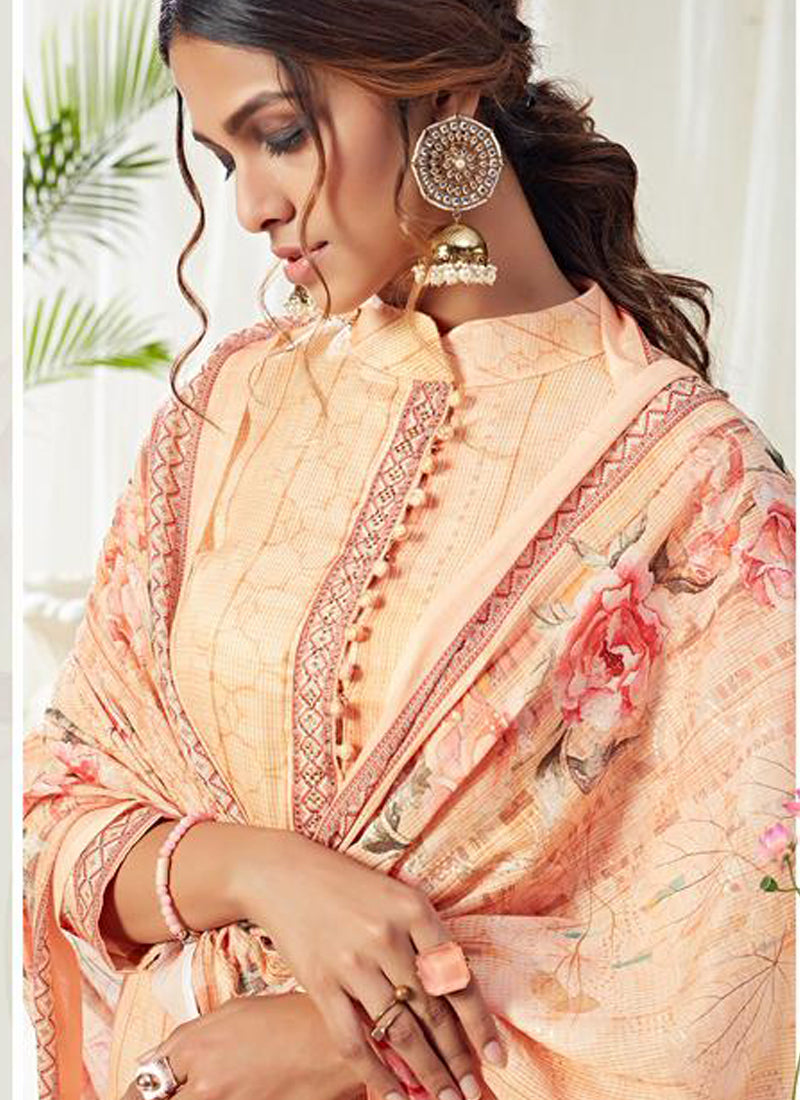 Cream Cotton Digital Printed Swarovski Work Salwar Suit