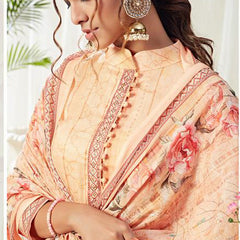 Cream Cotton Digital Printed Swarovski Work Salwar Suit