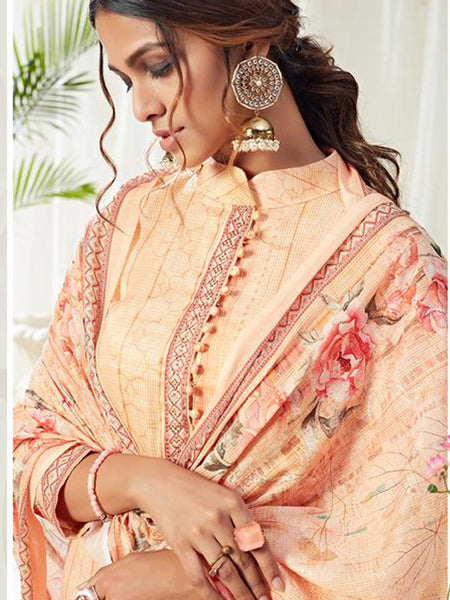 Cream Cotton Digital Printed Swarovski Work Salwar Suit