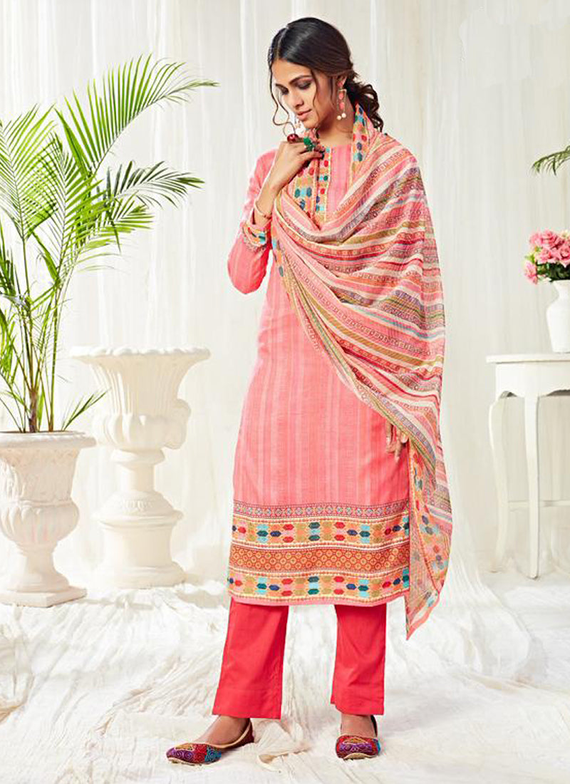 Peach Cotton Digital Printed Swarovski Work Salwar Suit