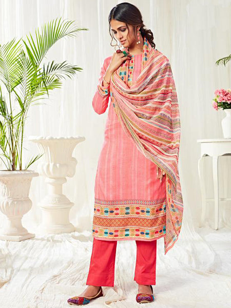 Peach Cotton Digital Printed Swarovski Work Salwar Suit