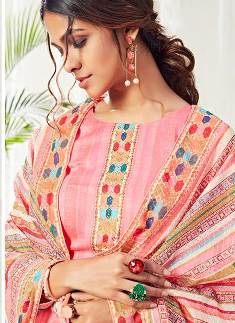 Peach Cotton Digital Printed Swarovski Work Salwar Suit