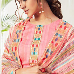 Peach Cotton Digital Printed Swarovski Work Salwar Suit