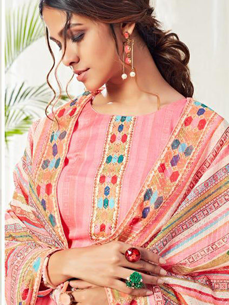 Peach Cotton Digital Printed Swarovski Work Salwar Suit
