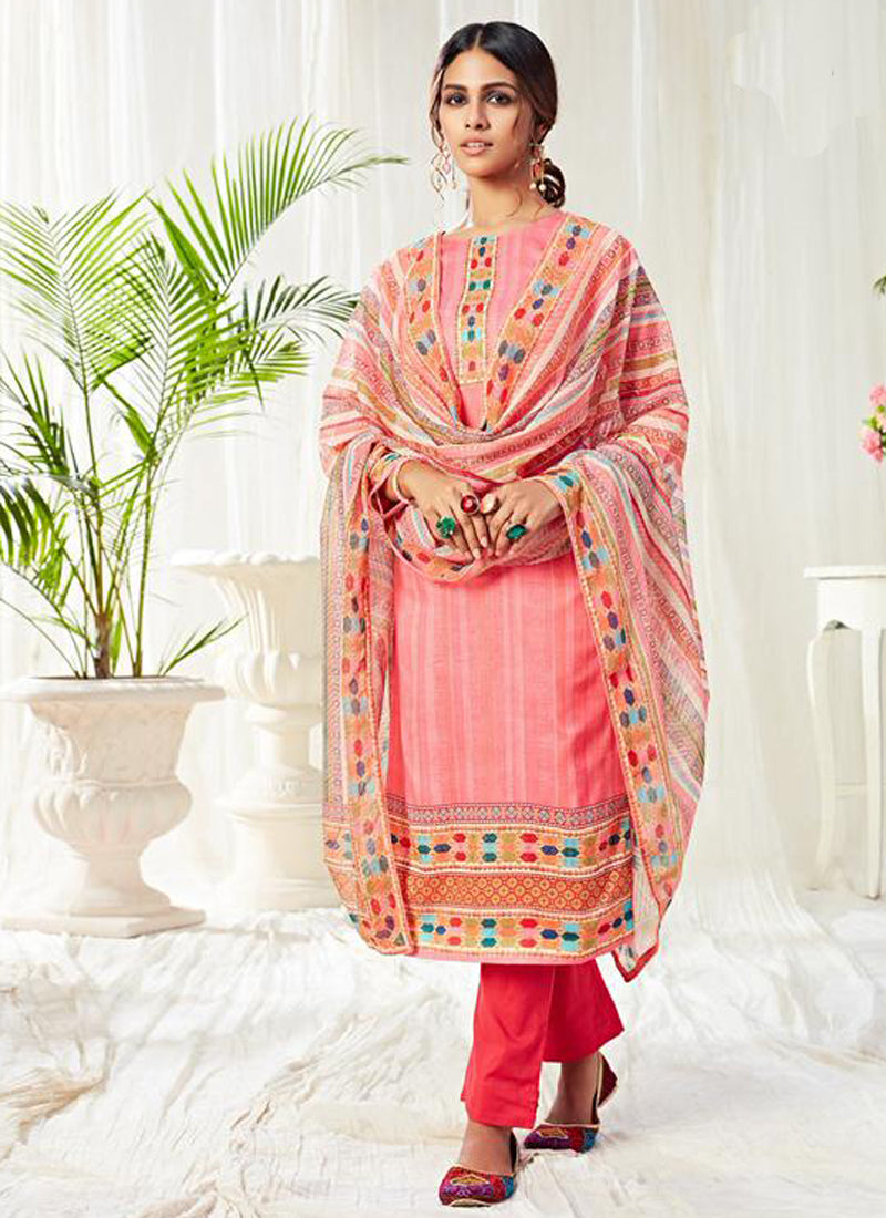 Peach Cotton Digital Printed Swarovski Work Salwar Suit