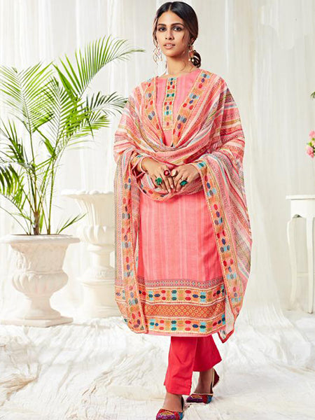 Peach Cotton Digital Printed Swarovski Work Salwar Suit
