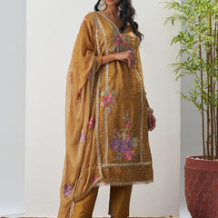 Mustard Fancy Crust Top Embroidered Salwar Suit