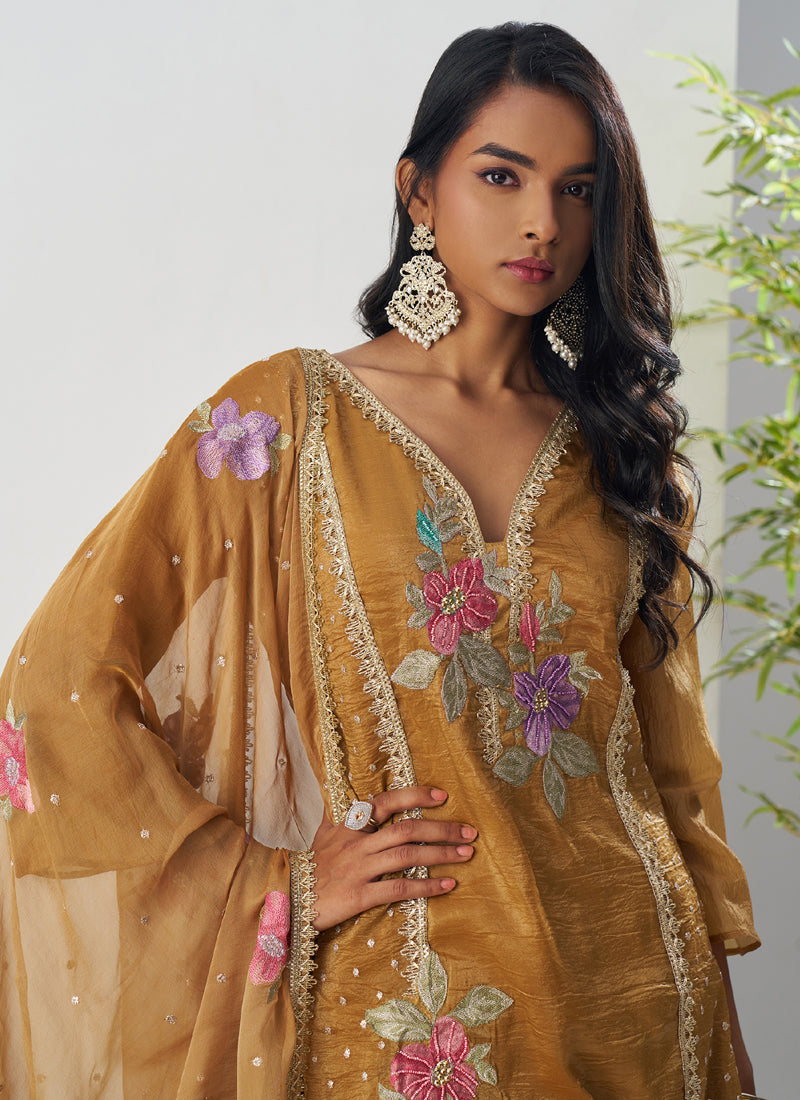 Mustard Fancy Crust Top Embroidered Salwar Suit