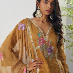 Mustard Fancy Crust Top Embroidered Salwar Suit