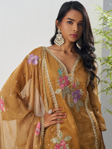 Mustard Fancy Crust Top Embroidered Salwar Suit