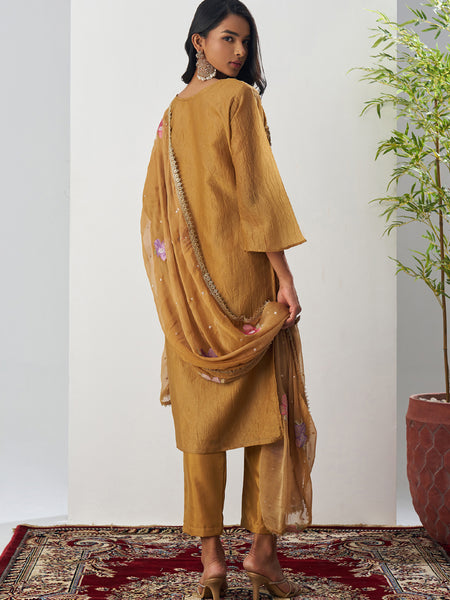 Mustard Fancy Crust Top Embroidered Salwar Suit