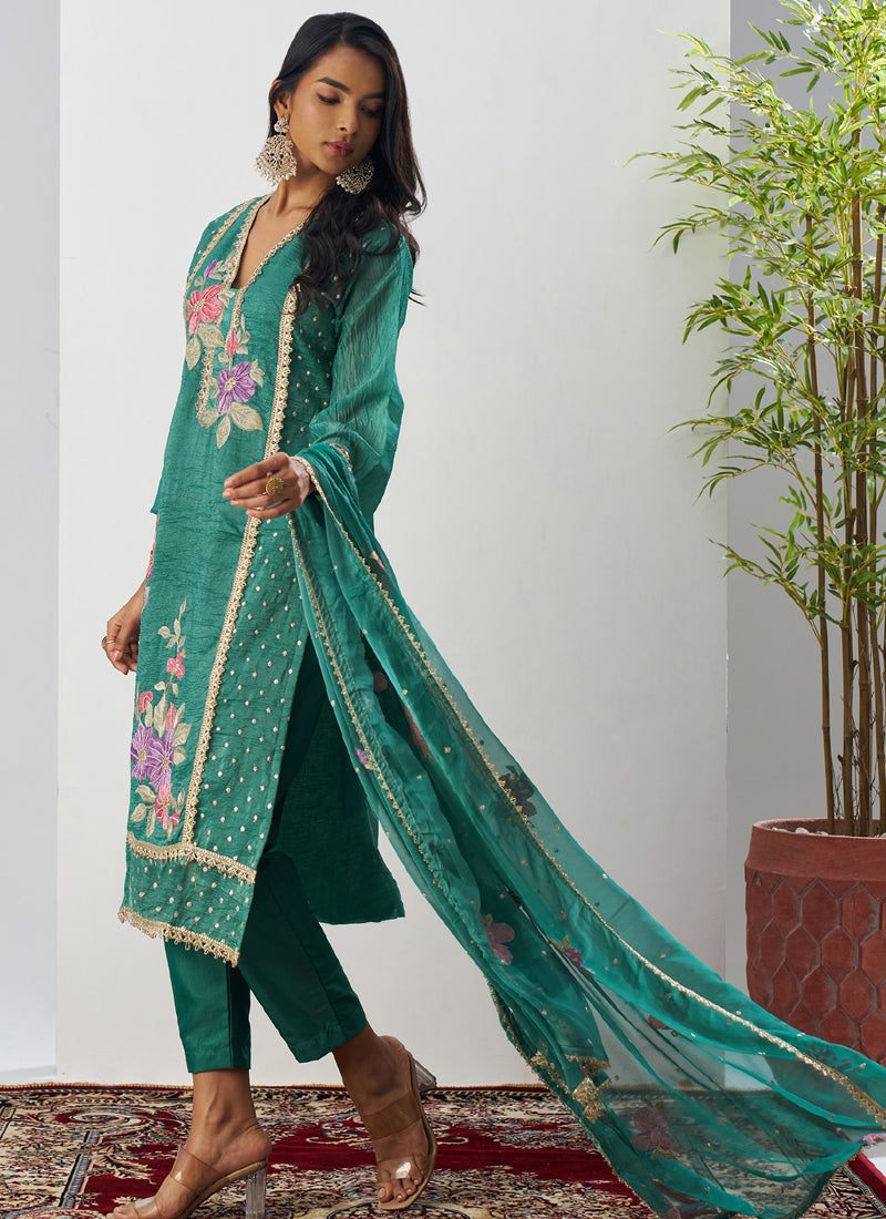 Bottle Green Fancy Crust Top Embroidered Salwar Suit