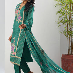 Bottle Green Fancy Crust Top Embroidered Salwar Suit
