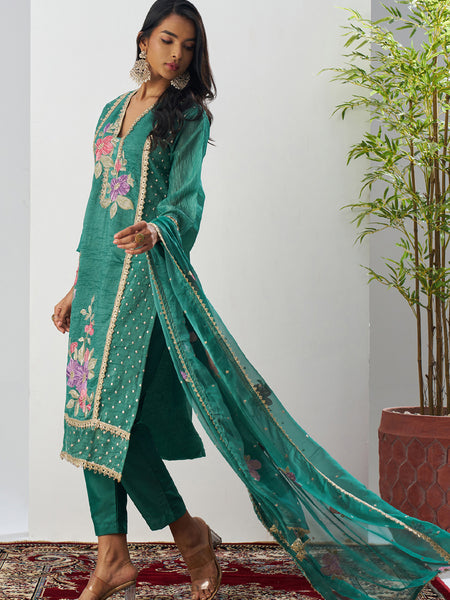 Bottle Green Fancy Crust Top Embroidered Salwar Suit