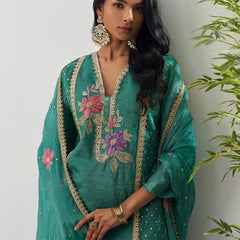 Bottle Green Fancy Crust Top Embroidered Salwar Suit