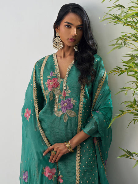 Bottle Green Fancy Crust Top Embroidered Salwar Suit