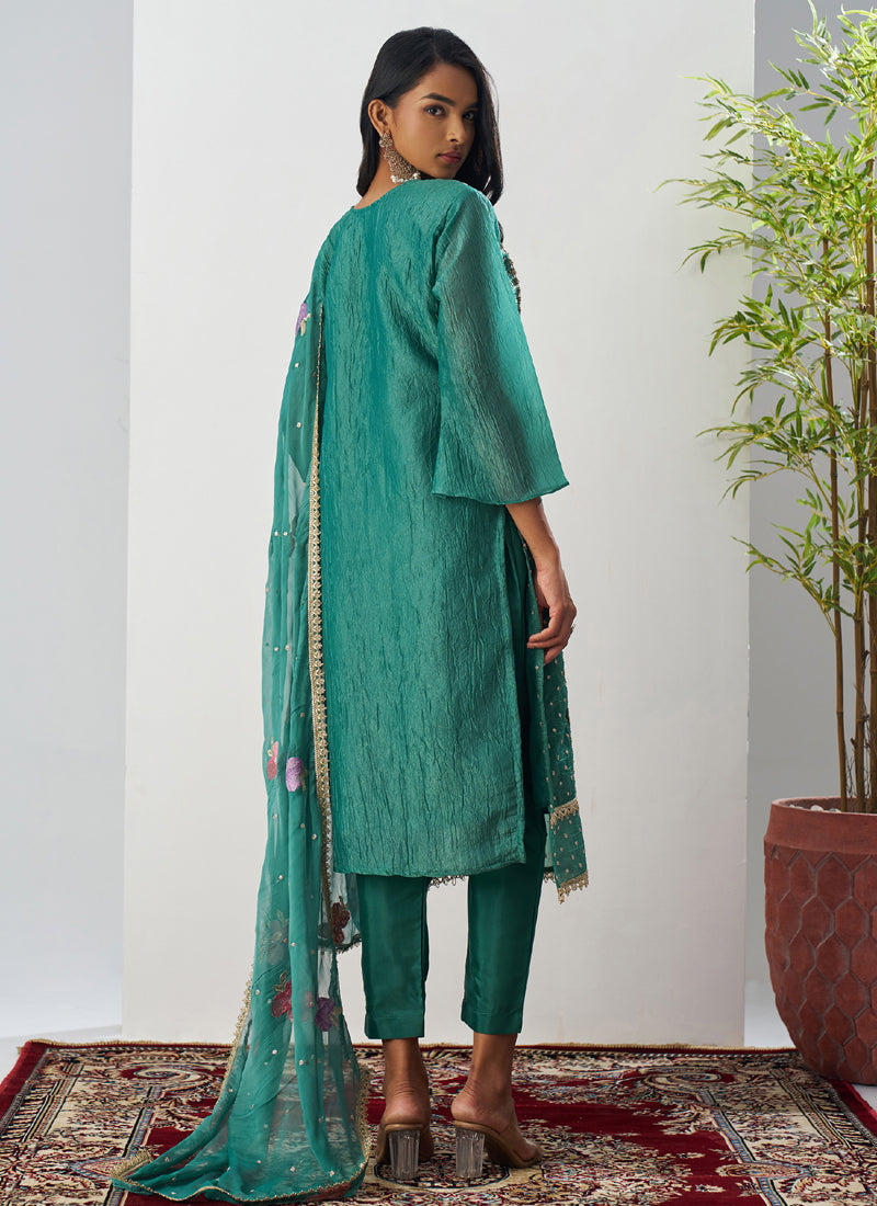 Bottle Green Fancy Crust Top Embroidered Salwar Suit
