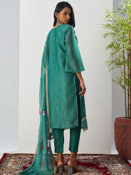 Bottle Green Fancy Crust Top Embroidered Salwar Suit