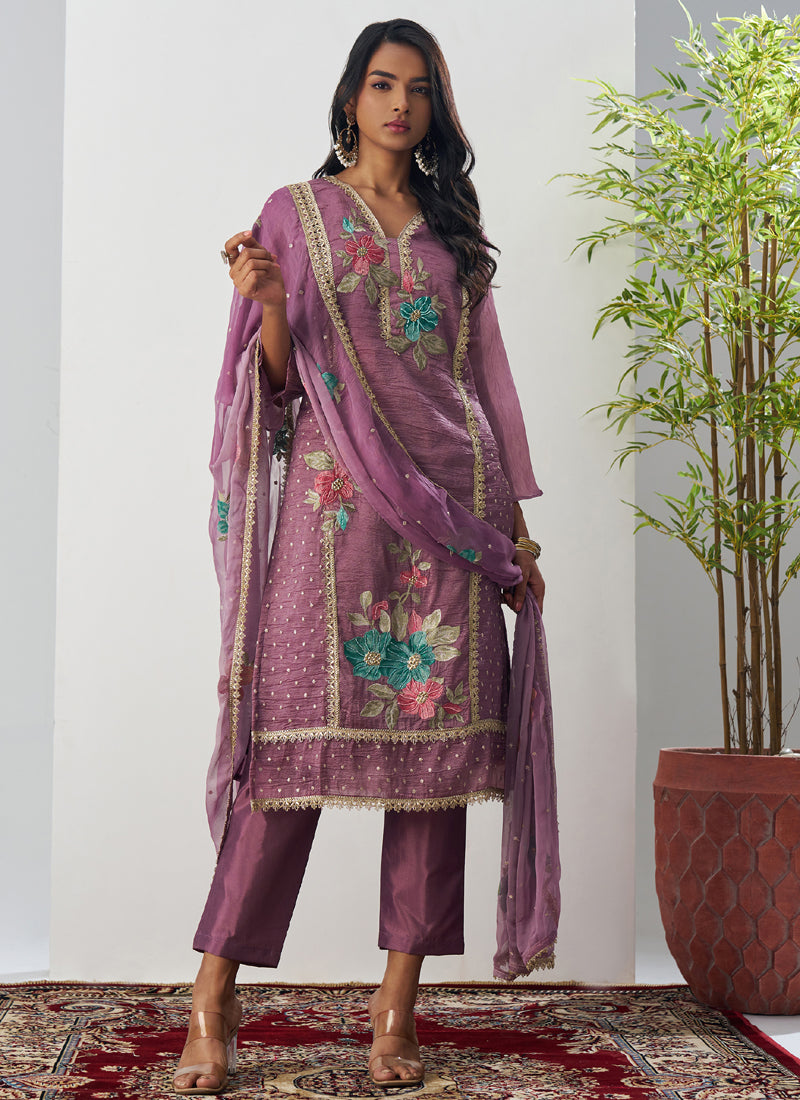 Onion Pink Fancy Crust Top Embroidered Salwar Suit