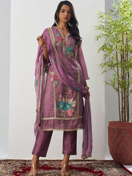 Onion Pink Fancy Crust Top Embroidered Salwar Suit
