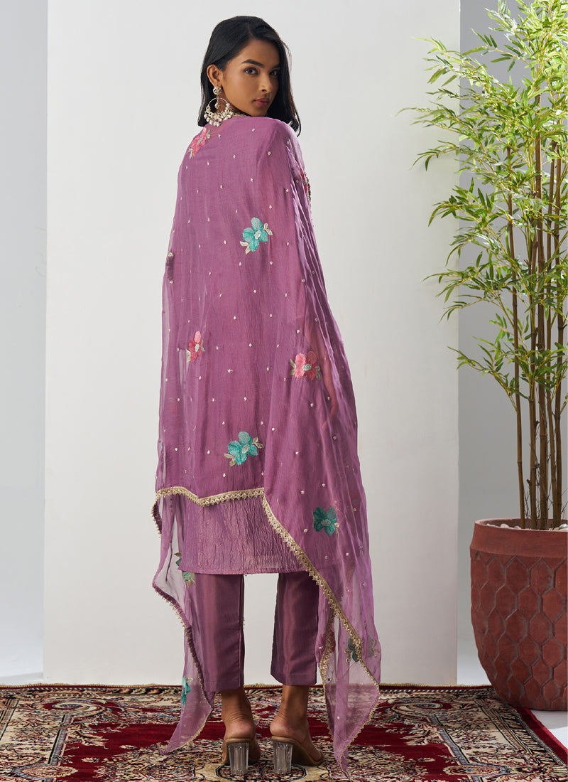 Onion Pink Fancy Crust Top Embroidered Salwar Suit
