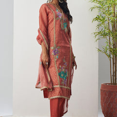 Orange Fancy Crust Top Embroidered Salwar Suit