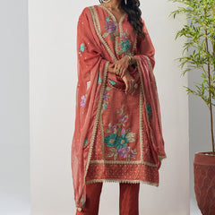 Orange Fancy Crust Top Embroidered Salwar Suit