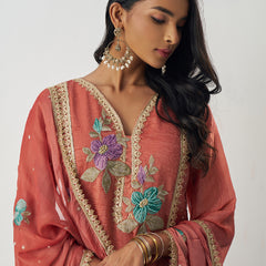 Orange Fancy Crust Top Embroidered Salwar Suit